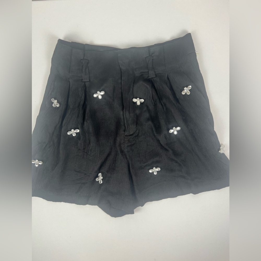 Zara Crystal Jeweled Bermuda Black Shorts‎ XS